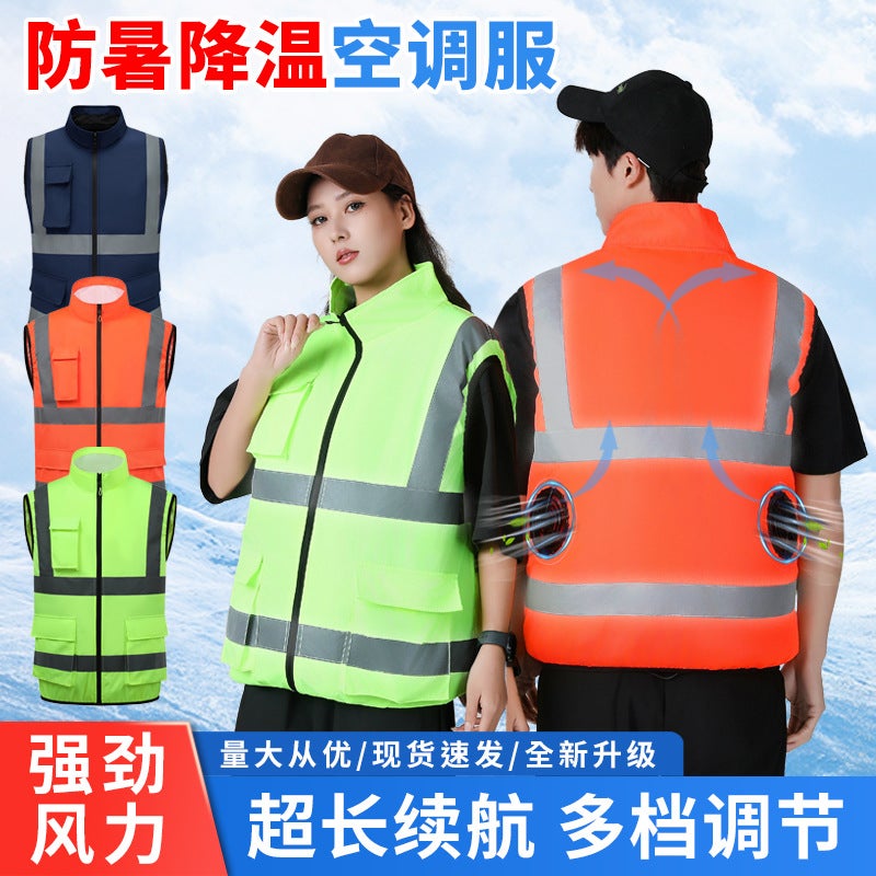 Summer Fan Clothing Safety Reflective Air-Conditioning Clothing Construction Site Road Administration Duty Reflective Strip Vest Fan Work Clothes - Image 2